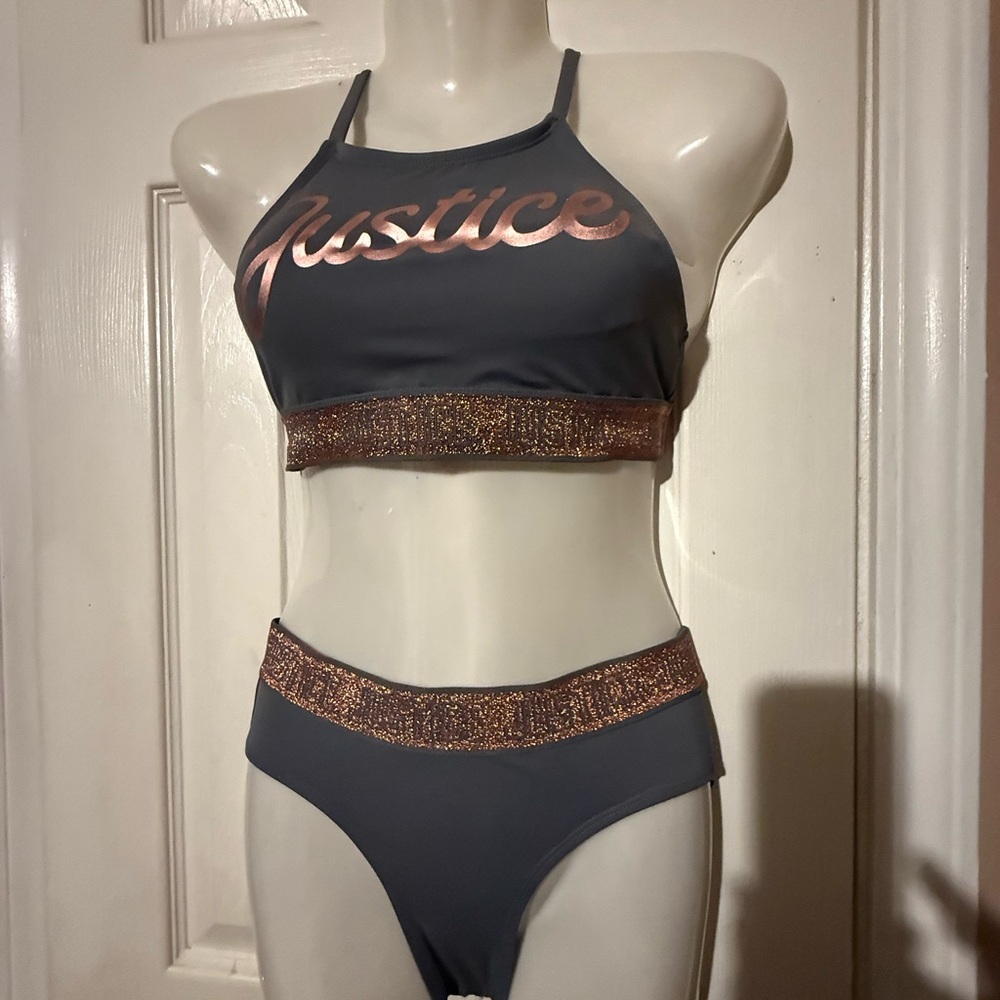Justice Gray and Bronze Bikini Set